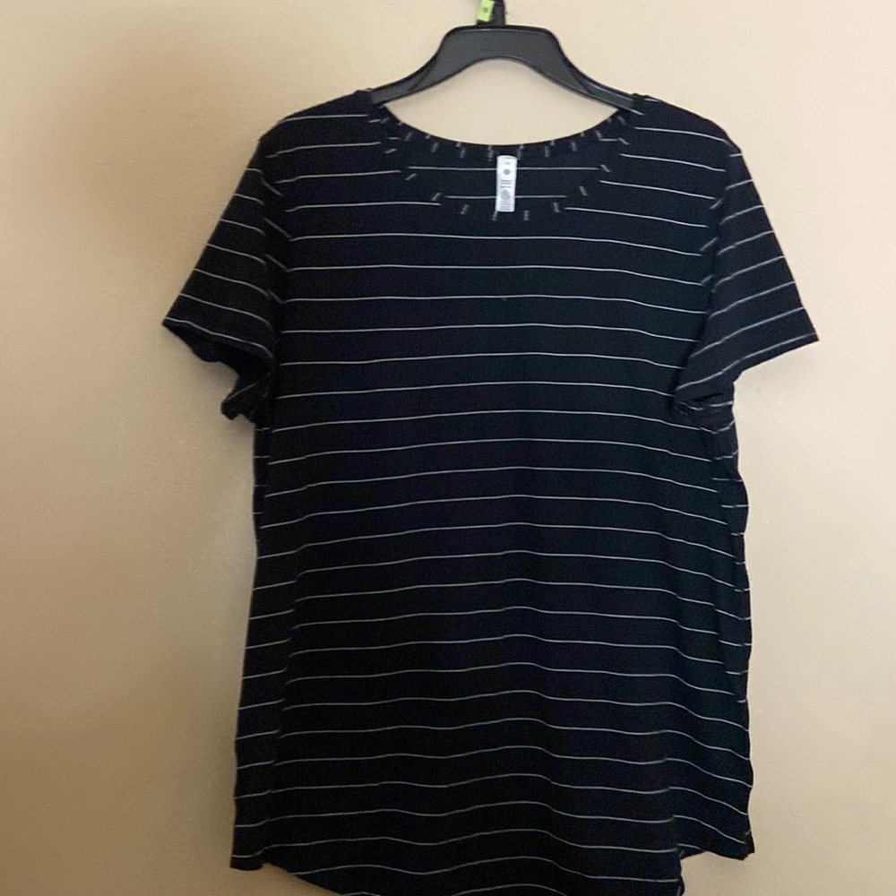 lululemon athletica Black Striped Short Sleeve Top